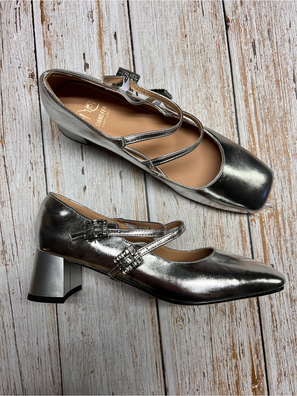 Silver Metallic Block Heel Mary Jane